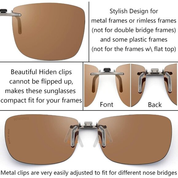 Polarized Clip On Sunglasses for Prescription Glasses Men Women Compact Fit UV